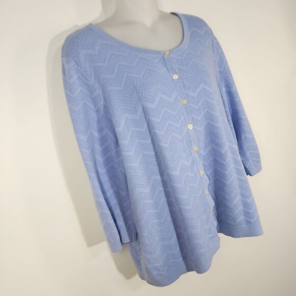 Talbots Petites Womens Cardigan 2XP Blue Button Elbow Sleeve Chevron Knit Modern - Picture 5 of 9